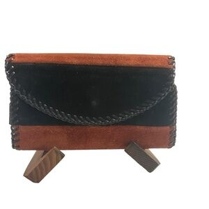 Handmade Black & Brown Leather Suede Wallet Organizer with Multiple Pockets